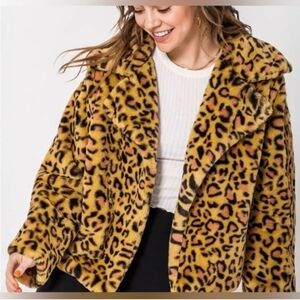 🔥 FAVLUX Leopard Faux Fur Jacket Bold Mustard Statement Coat L